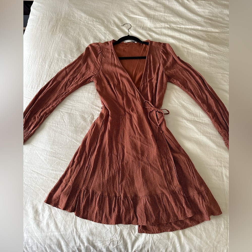 Abercrombie & Fitch Wrap Long Sleeve Rust Dress